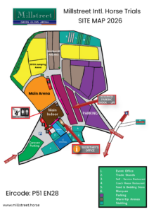 map of the grounds of the green glens arena for Millstreet international horse trials May 2026
